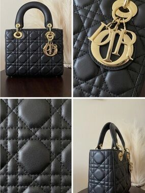 Dior Black Quilted Lady Dior Top-Handle Satchel with Gold Hardware